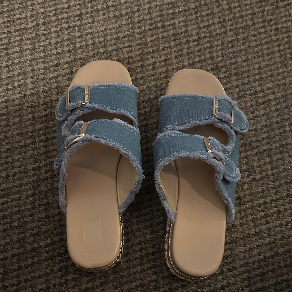 Stylish Blue Double Buckle Sandals